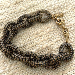 J Crew Oval Link Bracelet Featuring Black & Gold Pave Set Crystals